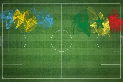 Palau vs Senegal Soccer Match, national colors, national flags, soccer field, football game,