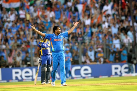 Bowler Zaheer celebrates taking wicket Chamara Kapugedera Sri Lanka 2011 ICC World Cup Wankhede