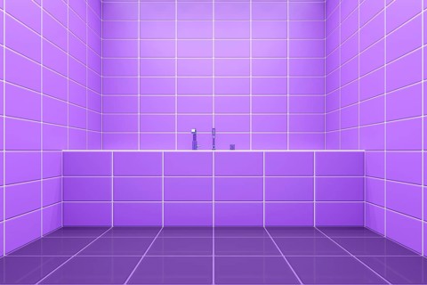 3d rendering of a purple tiled bathroom side view to the tub