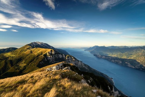 Panorama of Lake garda with sirmione from top of Monte Baldo