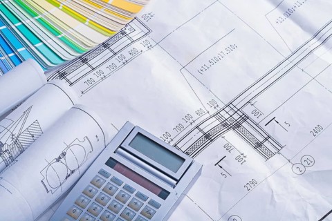 Calculator rolled blueprints color palette