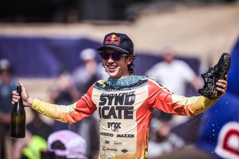 MAYDENA, AUSTRALIA - FEBRUARY 08: Jackson GOLDSTONE of Canada does a Shoey after winning Red Bull