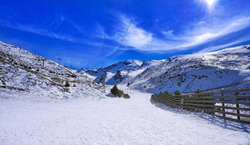 Sierra Nevada snow mountain ski resort in Granada of Spain