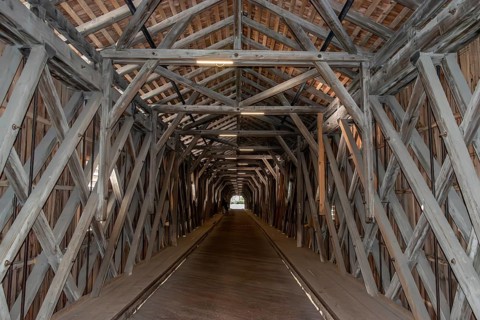The historic old Rhine bridge between Switzerland and Liechtenstein