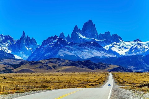 The road to the mountains. The border area between Argentina and Chile. Highway through the desert