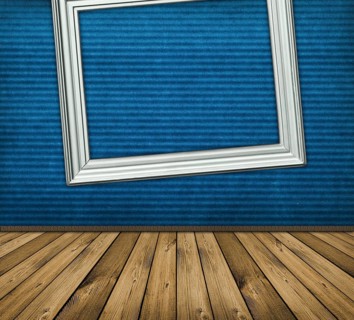 Vintage blue interior with wooden floor