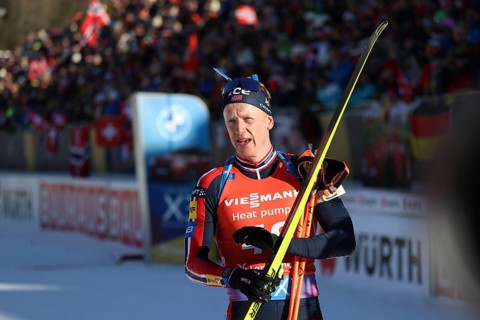 Johannes Thingnes Boe Norway after finishing the sprint at the IBU Biathlon World Championships