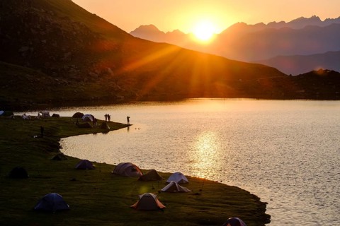 First light in the morning front Midi d Ossau, Gentau lake, Ayous lakes tour, Pyrenees National