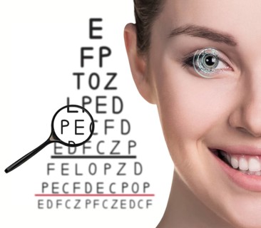 Man with glasses on eyesight test isolated on white background