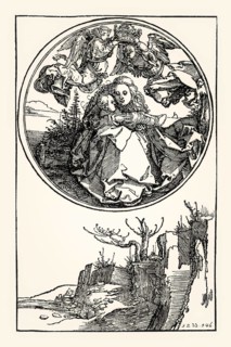 The Virgin Mary and Christ Child crowned by two Angels, Albrecht Dürer, woodcut, 16th century