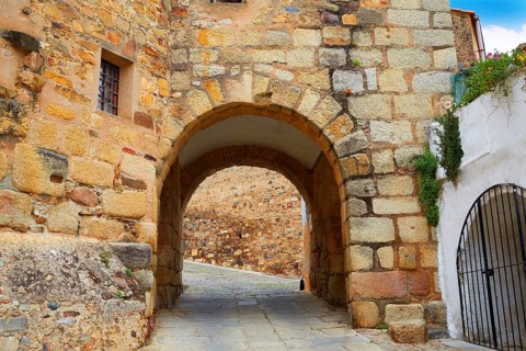 River door Arco del Cristo in Caceres of Spain at Extremadura