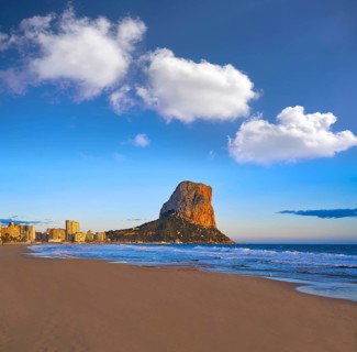 Arenal Bol beach in Calpe also Calp in Alicante of spain at Costa Blanca Arenal-Bol Ifach penon