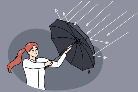 Successful businesswoman use umbrella protect from rain. Concept of investment and profit. Stock