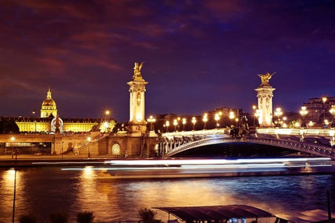 Pont Alexandre III in Paris France sunset over Seine river