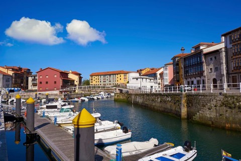 Llanes village port marina in Asturias of Spain