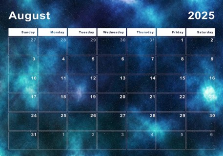August 2025 calendar, week start Sunday, modern design