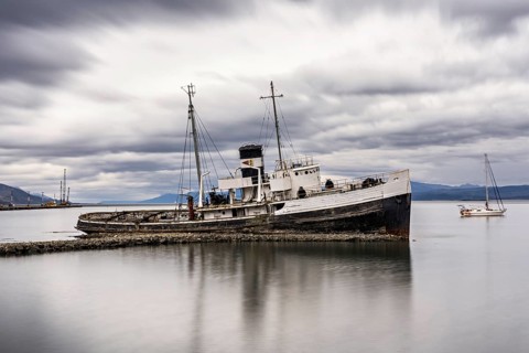 The wreck of the ship Saint Christopher in Ushuaia, Tierra del Fuego province, Argentina, South
