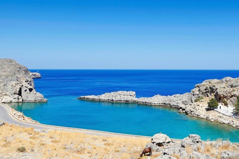 Agios Pavlos beach near the village of Lindos in Rhodes, Greece, Europe