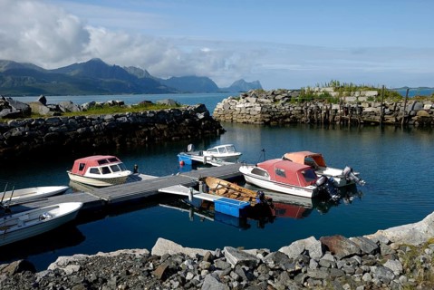 Small boat harbour in Skaland, Senja, Troms, Norway, Europe