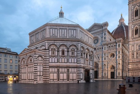 Florence, Firenze, Cathedral, Duomo Santa Maria del Fiore, Baptistery San Giovanni from southwest,