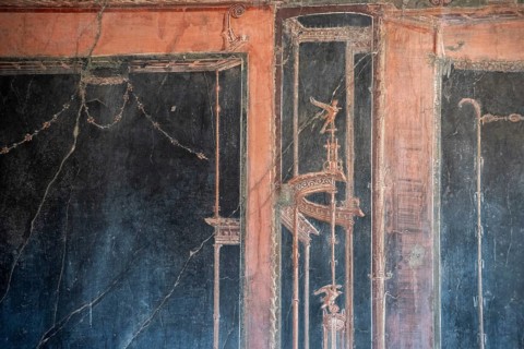 HERCULANEUM, ITALY, MAY 05, 2022, Old wall paintings in the ancient town of Herculaneum