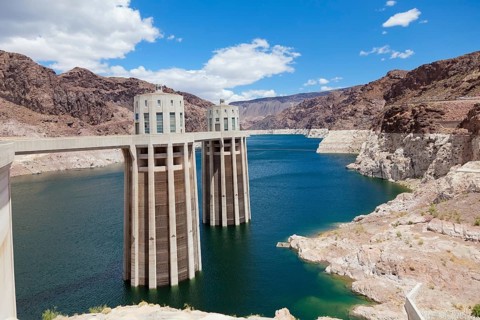 Hoover Dam in sunny day on the border of Arizona and Nevada