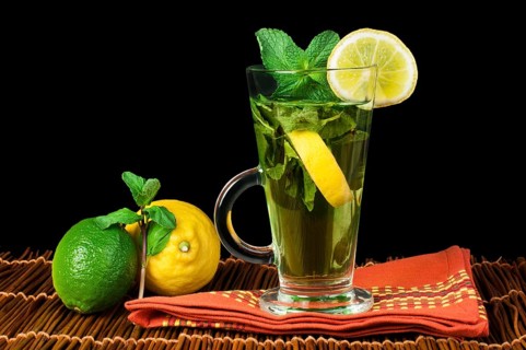 Cup of mint tea. Mint tea with lemon and fresh mint