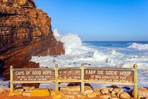 South Africa. Powerful ocean surf. Cape of Good Hope at the southern tip of the Cape Peninsula.