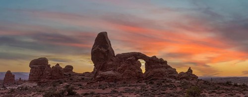Sunset over Turret Arch in the Arches National Park, USA, North America
