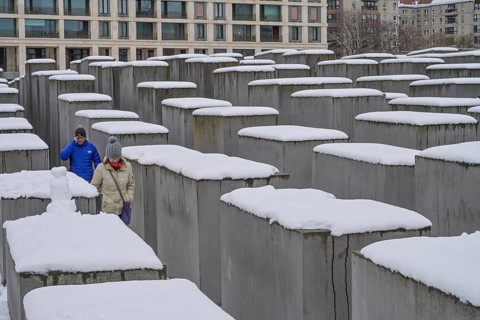 Winter, snow, Holocaust Memorial, Field of Stelae, Mitte, Berlin, Germany, Europe