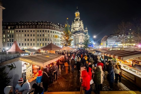 32nd Christmas Vespers and historic Christmas market on Neumarkt square in front of the