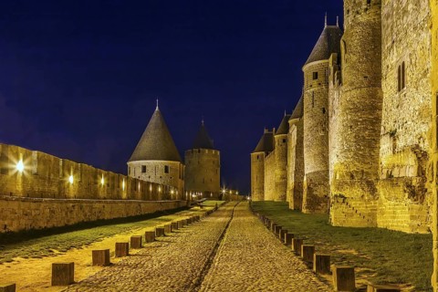 Cite de Carcassonne is a medieval citadel located in the French city of Carcassonne. Towers and wal