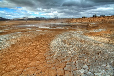 Life-hostile volcanic and geothermal landscape of Namaskard, Iceland, Europe