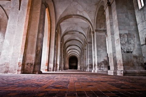 Colonnade of a monastery next to the nave