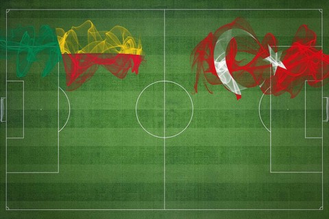 Benin vs Turkey Soccer Match, national colors, national flags, soccer field, football game,