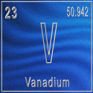 Vanadium chemical element, Sign with atomic number and atomic weight, Periodic Table Element