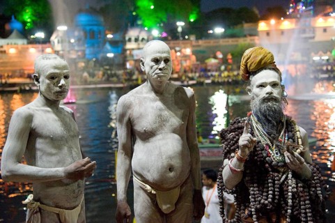 Naga sadhu standing near shipra river, madhya pradesh, india, asia