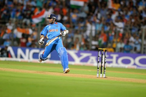 Batsman Sachin Tendulkar complete run 2011 ICC World Cup Final Sri Lanka Wankhede Stadium Mumbai