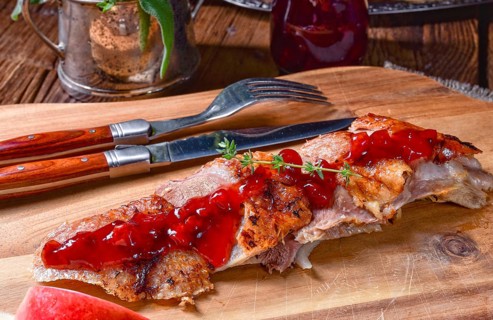 Fried duck breast with cranberries