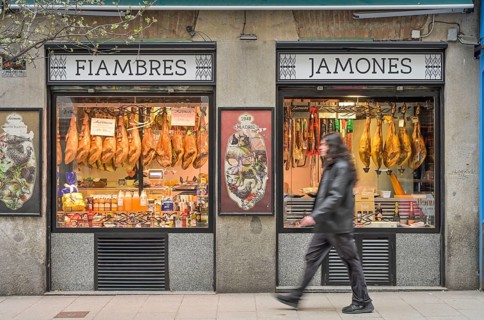 La Leonesa, bar with cured ham, Calle de Santa Isabel, Madrid, Spain, Europe