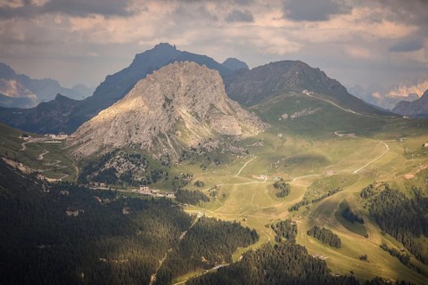 Panoramic view of Passo Pordoi, Val di Fassa, Italian Dolomites