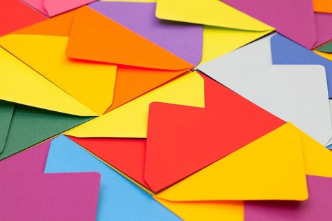 Different colored envelopes on the table