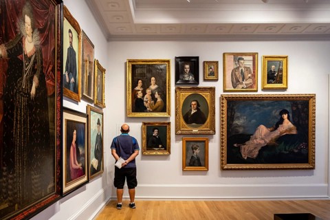 Man admiring artwork, Museo de Bellas Artes, Bilbao, Spain, Europe