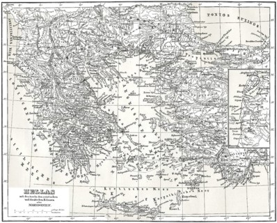 Historical map of ancient Greece with Asian and Thracian Colonies