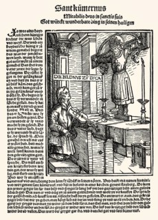 He legend of Wilgefortis, Kümmernis, Uncumber, 1507, Hans Burgkmair the Elder, facsimile of the