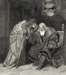 The personification of Care with blind Faust, Act V, Faust II, Johann Wolfgang von Goethe