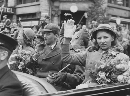 Norwegian royal family. Pictured here 1945 when returning to Norway and Oslo when world war ii was