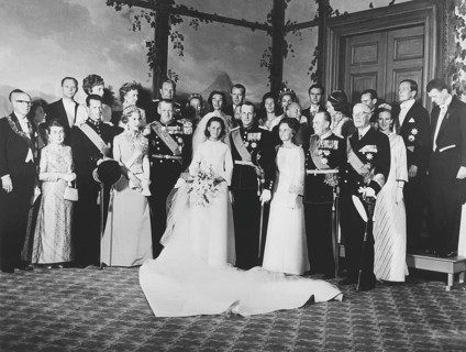King Harald of Norway. Pictured when being crown prince with his wife Sonja at their wedding in