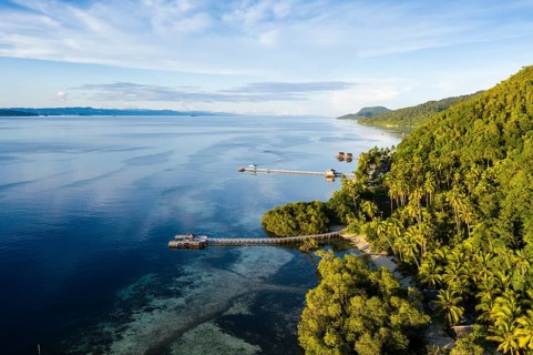 Aerial view of Mansuar Island, Raja Ampat, West Papua, Indonesia, Asia