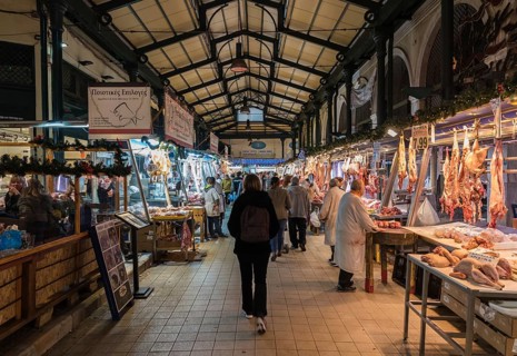 Athens Old Town, Attica, Greece, 12 28 2019 View over the central municipal Athens market hall,